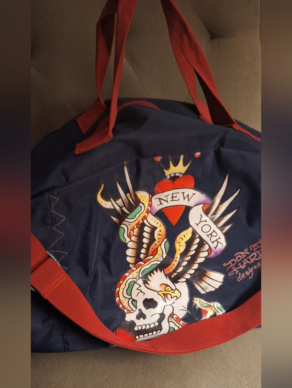 Ed Hardy Navy & Red New York Graphic Duffel
